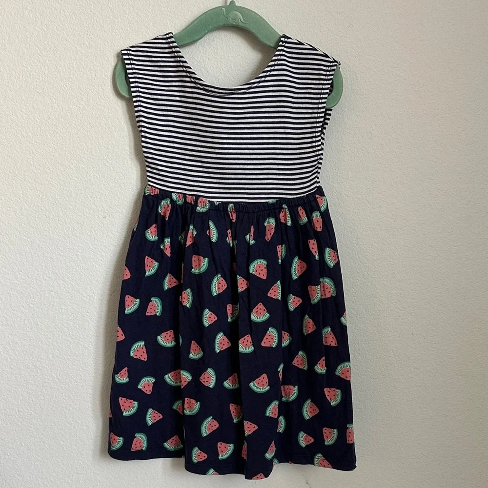 Girls Navy Watermelon Print Striped Dress